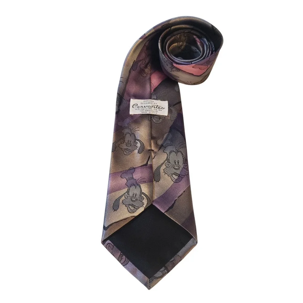 Vintage Disney by Cervantes Mens Tie Necktie Designer Gray Pink Purple‎ Goofy